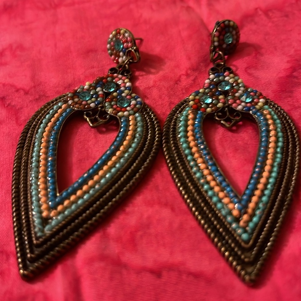 Colorful mosaic Teardrop vintage costume jewelry earrings art deco fun!